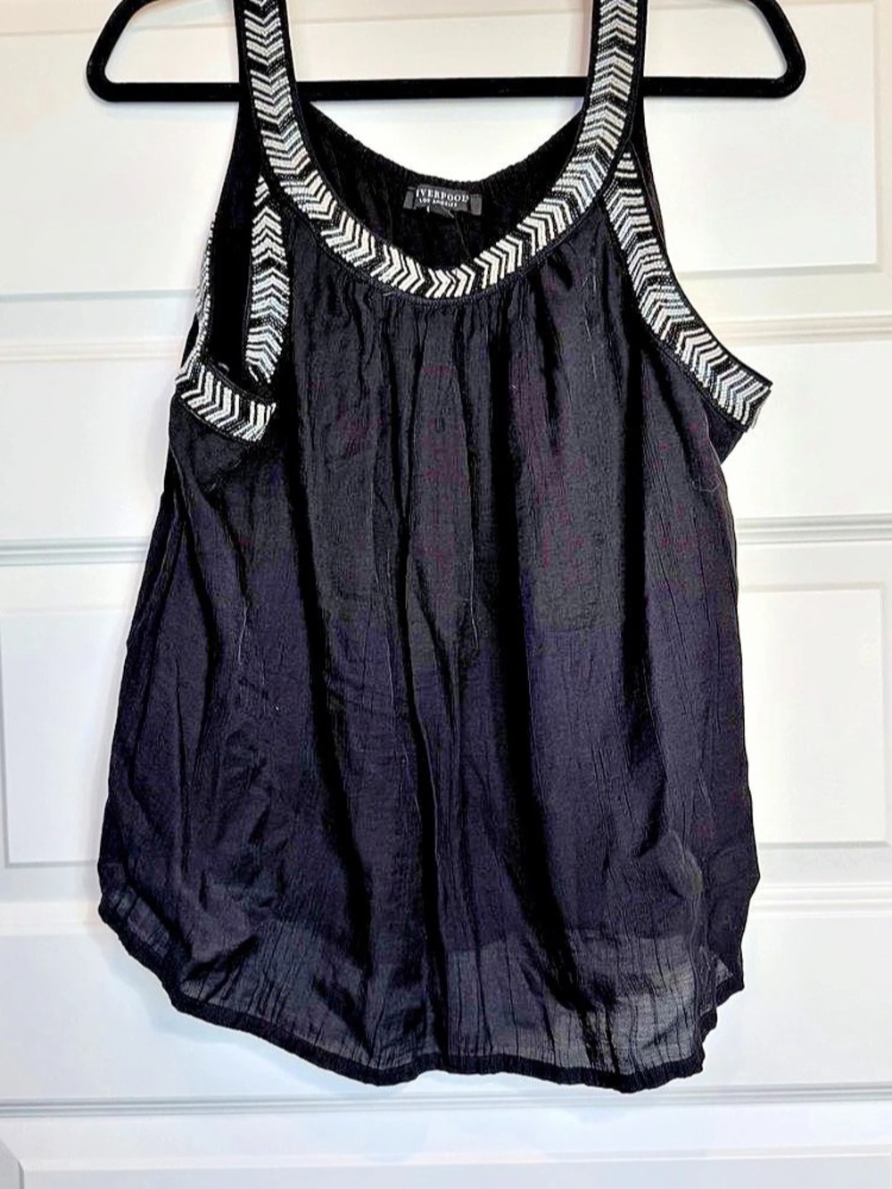 Liverpool Los Angeles Womens XL Black Beaded Tank Top Chevron Embellished 1176